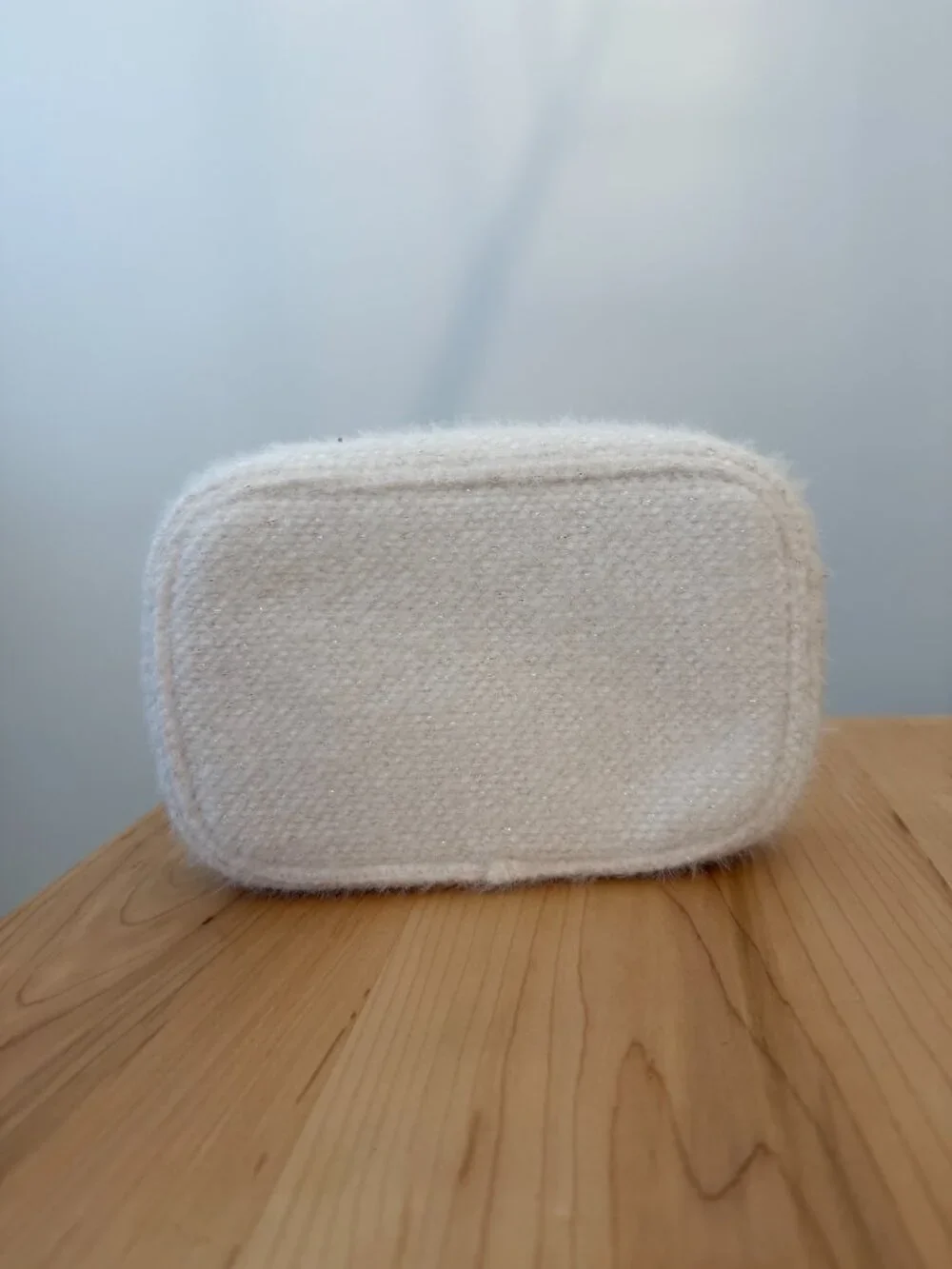 CHANEL Cream Wool Cosmetic Pouch with Gold Logo